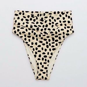 Aerie Pique Crossover High Cut Cheeky Bikini Bottoms